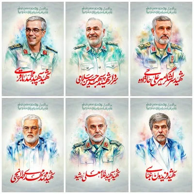 پوسترهای شهادت فرماندهان سپاه و دانشمندان هسته ای
